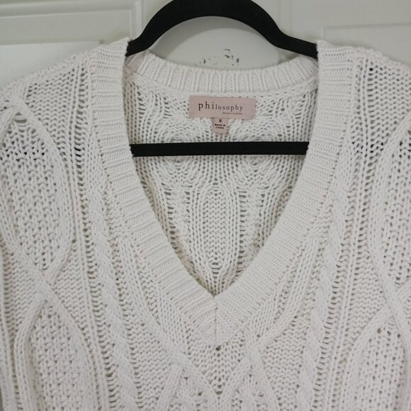 Philosophy Sweater Size S White Cable Knit V-Neck 61% Cotton Blend Womens - Picture 4 of 10